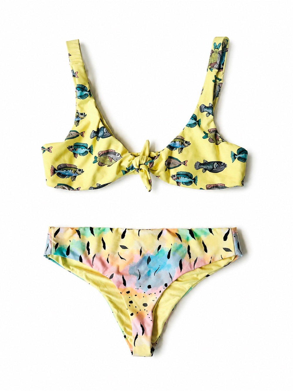Mola Mola Colombian Reversible Bikini Set – Fish & Watercolor Print – S/M